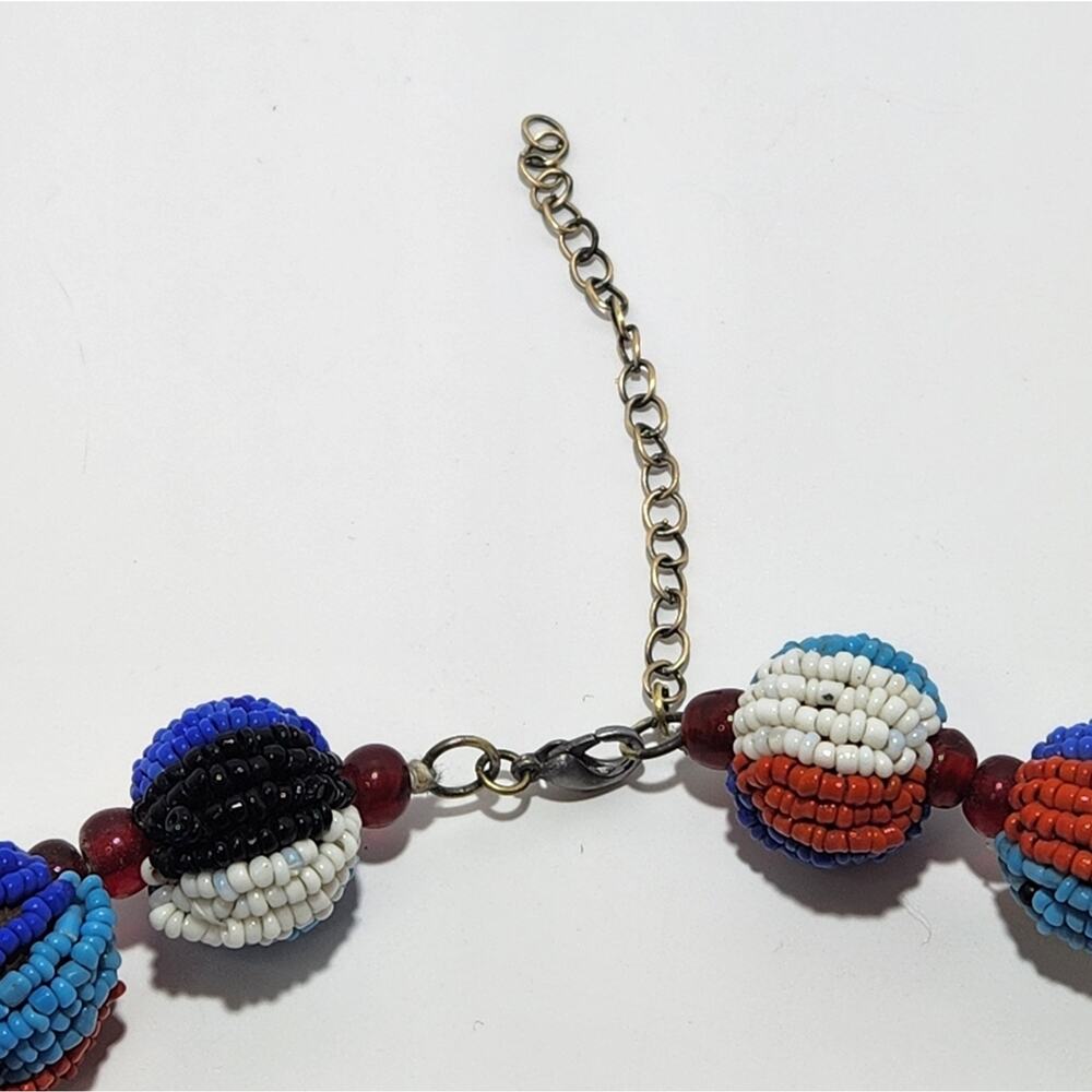 Striped Seed Bead Ball Multicolor Necklace and Earring Set - Picture 2 of 13
